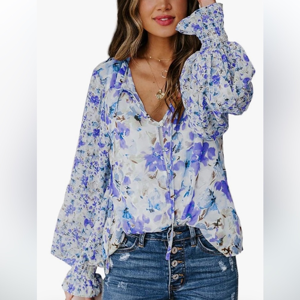 Blue floral blouse